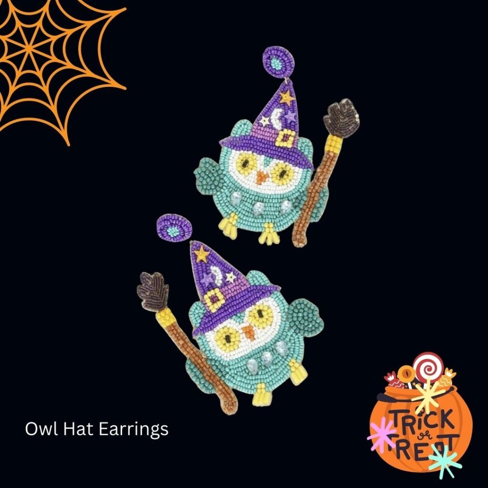 Wizard Witch Owl Beaded Earrings
